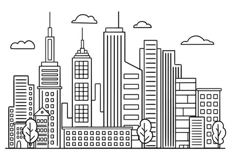 Outline landmarks skyline Free Vector | Free Vector #Freepik #freevector #design City Outline, Skyline Image, Tokyo Skyline, Design City, Building Icon, City Icon, City Vector, Building Drawing, Building Illustration