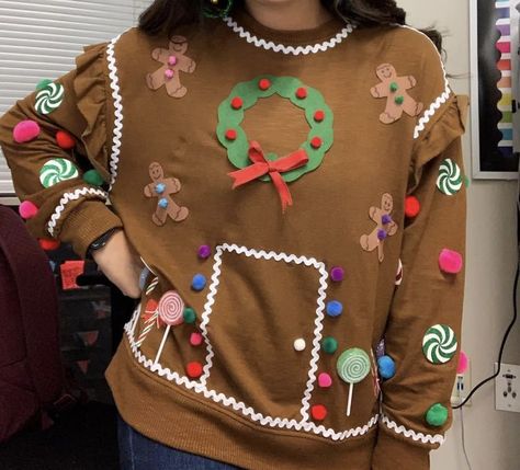 Gingerbread House Sweater, Handmade Ugly Christmas Sweaters, Christmas Star Costume, Kid Ugly Christmas Sweater Diy, Ugly Christmas Sweater Diy Ideas, Diy Ugly Christmas Sweaters For Kids, Diy Ugly Sweater Ideas For Kids, Diy Kids Ugly Christmas Sweater Ideas, Diy Tacky Christmas Sweater