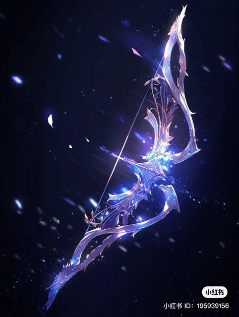 Celestial Bow And Arrow, Panah Aesthetic, Magic Swords Fantasy, Snow Character Design, Fantasy Jewelry Magic, Staff Magic, Magical Item, Bahasa Jepun, الفن الرقمي