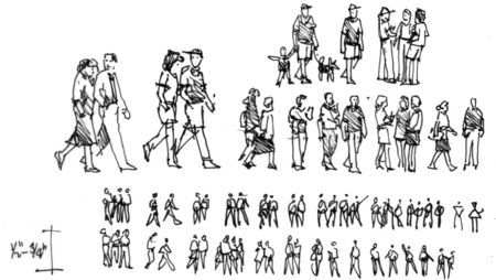 How to Draw People - Jim Leggitt / Drawing Shortcuts Male Figure Drawing, Silhouette Sketch, Urban People, Drawing Architecture, Human Figure Sketches, Small People, Architecture People, Draw People, Sketches Of People