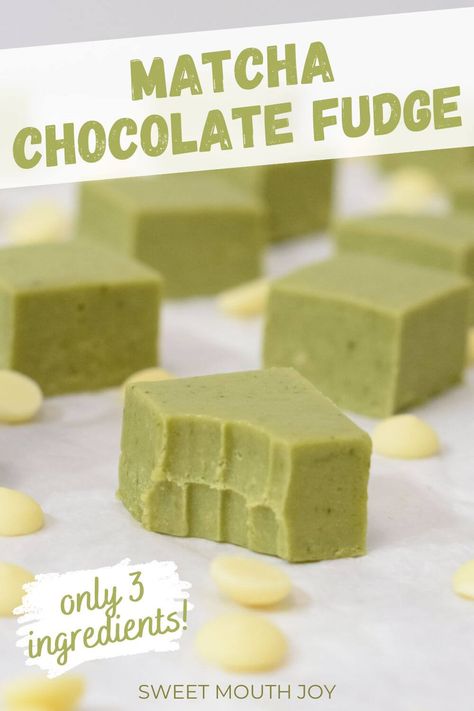 The best easy matcha chocolate fudge recipe. This white chocolate green tea fudge is soft, creamy and full of rich matcha flavour! Made in the microwave with only 3 ingredients, it's super easy and quick to make. This matcha fudge is deliciously similar to nama matcha chocolate too! Matcha Truffles Recipe, Matcha Chocolate Bar, Matcha Baking Recipes, Matcha Fudge, Diy Truffles, Matcha Cheesecake Recipe, Matcha Snacks, Lamingtons Recipe, Matcha Dessert Recipes