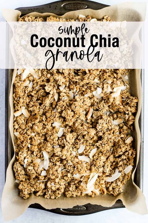 This simple coconut chia granola is the best basic granola recipe! It's vegan, naturally sweetened with maple syrup, and loaded with toasted coconut and crunchy chia seeds. Enjoy with yogurt or oatmeal for delicious crunch, or as a healthy snack at any time of day! #healthygranola #granola #healthysnack #vegan #breakfast #refinedsugarfree Basic Granola Recipe, Chia Granola, Coconut Granola Recipe, Baked Granola, Healthy Food Habits, Coconut Chia, Best Smoothie Recipes, Lost 100 Pounds, Healthy Food Facts