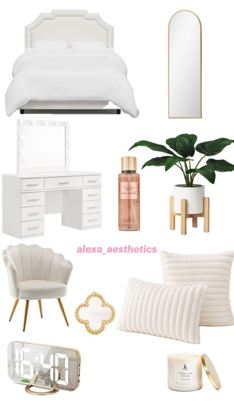 vanilla room inspo! day 4/10! if you post my photo, give credit please! Vanilla Themed Room, Aesthetic Room Ideas For Teen, Vanila Gril Room, White Cute Room, White Gold Bedroom Ideas, Vanilla Bedroom, Vanilla Girl Room, Extremely Small Bedroom Ideas, Cute Room Inspo