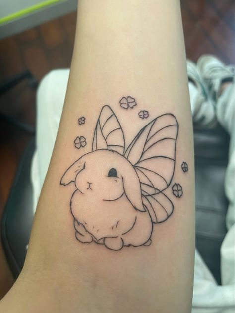 Bunny Fairy Tattoo, Kawaii Bunny Tattoo, Two Bunny Tattoo, Easter Tattoo Ideas, Reading Books Images, Bunny With Wings Tattoo, Cute Bunny Tattoos, Bunny Tattoo Cute, Tattoo Ideas Little