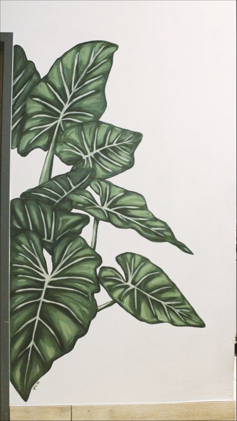 Jungle Room Decor, Tropical Mural, Simple Wall Paintings, Wall Murals Diy, Garden Mural, Elephant Ear Plant, Small Room Decor, Flower Art Drawing, Elephant Ears