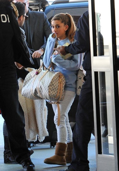 Ariana Grande Arrives at LAX. Ariana Grande News, Ariana Grande Photos, Perez Hilton, Louis Vuitton Speedy, Louis Vuitton Speedy Bag, Ariana Grande, Top Handle Bag, Hollywood, Louis Vuitton