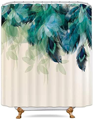 Amazon.com: extra long shower curtain - 4 Stars & Up: Home & Kitchen Peacock Shower Curtain, Elegant Modern Bathroom, Types Of Color Schemes, Teal Bathroom Decor, Peacock Feather Pattern, Water Dripping, Watercolor Peacock, Extra Long Shower Curtain, Teal Bathroom