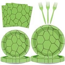 Teen Party Decorations, Turtle Party Decorations, Turtle Party Favors, Turtle Texture, Sea Turtle Party, Green Tableware, Turtle Dessert, Green Dessert, Turtle Birthday Parties