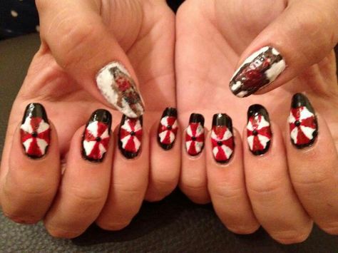 Resident Evil nails Evil Nails, Crazy Nail Designs, Crazy Nails, Love Games, Cool Nail Designs, Resident Evil, Fun Nails, Nail Designs, Nail Art