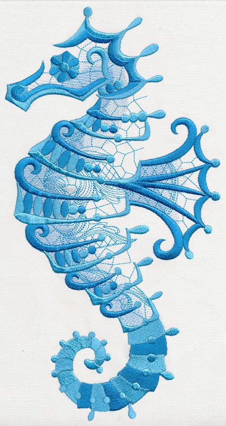 Aquarius - Seahorse | Urban Threads: Unique and Awesome Embroidery Designs Embroidered Seahorse, Seahorse Tattoo, Seahorse Art, Urban Threads, Free Machine Embroidery Designs, Embroidery Library, Free Machine Embroidery, Mermaid Art, Arte Animal