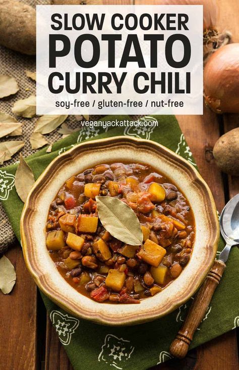 Slow Cooker Potato Curry Chili Slow Cooker Gluten Free, Slow Cooker Potato, Curry Chili, Slow Cooker Potatoes, Vegan Instant Pot Recipes, Vegan Slow Cooker, Slow Cooker Stew, Vegetarian Curry, Stewed Potatoes