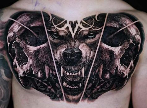 Spartan Chest Tattoo, Black And Grey Chest Tattoo, Brutal Tattoo, Wolf Head Drawing, Lion Chest Tattoo, Galaxy Tattoo Sleeve, Full Tattoo, Meaningful Tattoo Quotes, Ghost Tattoo