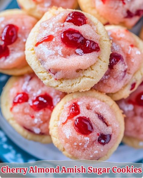 RecipesEpic Family | Cherry Almond Amish Sugar Cookies | Facebook Cherry Almond Amish Sugar Cookies, Kookie Cookies, Almond Cherry Cookies, Ingredients For Cookies, Almond Cookies Recipes, Cherry Almond Cookies, Almond Danish, Amish Cookies, Amish Sugar Cookies