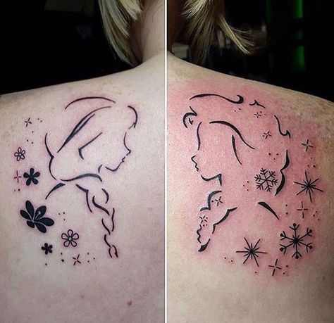 Twin tattoo - sissy tattoo Frozen Sister Tattoos, Frozen Tattoo Sister, Frozen Tattoo Disney, Disney Sister Tattoos, Frozen Tattoo, Sister Tats, Tattoo Sister, Sisters Tattoo, Hip Tattoos