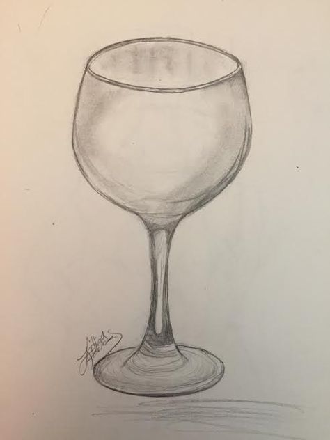 Quick pencil sketch of a wine glass. Glass Sketch, Glass Drawing Tutorial, Wine Glass Drawing Pencil, Wine Glass Sketch, Glass Drawing Pencil, Glass Bottle Shading Drawing, Glass Bottle Drawing Sketch, Wine Drawing Sketches, Wine Glass Pencil Sketch