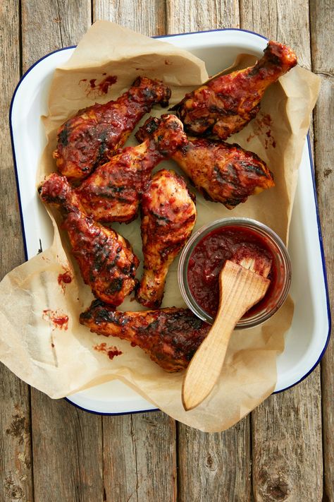 Strawberry-Cabernet Barbecue Saucecountryliving Bbq Sauce Homemade Easy, 4th Of July Recipes, Super Bowl Recipes, Potato Wedges Recipe, Wedges Recipe, Barbecue Sauce Recipes, Drumstick Recipes, Chicken Drumstick Recipes, July Recipes