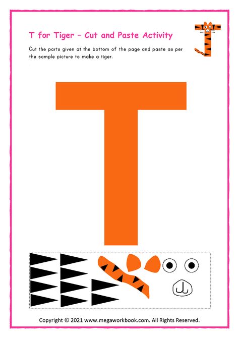 T For Tiger Craft, T Is For Tiger Preschool, Letter T Crafts For Kindergarten, Letter T Crafts For Toddlers, Letter T Pictures, T Is For, Letter T Preschool Activities, Tiger Crafts For Preschool, Letter T Crafts For Preschool