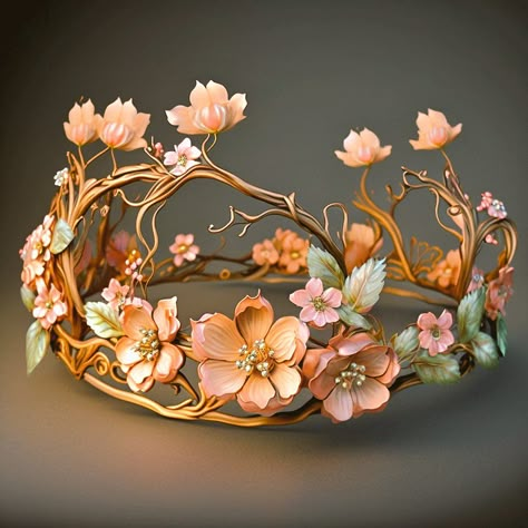 Fairy Tale Crown, Emma Fantasy Crown, Fantasy Crown Art, Princess Crown Aesthetic, Fey Aesthetic, Elvish Clothing, Flower Crown Aesthetic, Angel Crown, Handfasting Dress