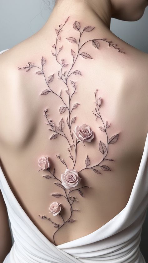 Floral vines symbolize growth and elegance. This delicate back tattoo enhances the natural curves, making it a timeless and feminine piece. #FloralTattoo #BackTattoo #MinimalistInk Floral Back Tattoos, Minimalistic Tattoo, Floral Vine, Minimal Tattoo, Natural Curves, Minimalist Tattoo, Back Tattoo, Flower Tattoo, Vines