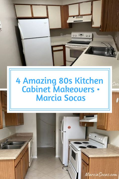 kitchen makeover ideas and tutorials 1980s Kitchen Makeover, 80s Kitchen Cabinet Makeover, 80’s Kitchen, 80s Kitchen Cabinets, 80s Kitchen Remodel, Kitchen Cabinet Refacing Ideas, Kitchen Cabinet Makeovers, Cupboard Makeover, 90s Kitchen