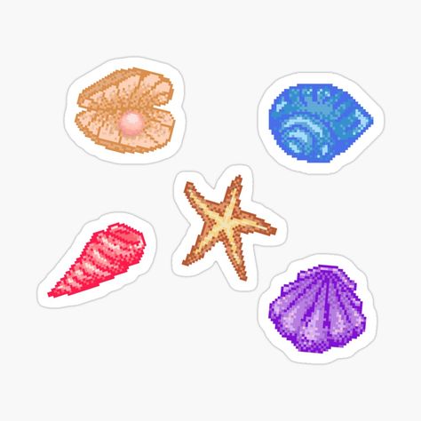 Get my art printed on awesome products. Support me at Redbubble #RBandME: https://www.redbubble.com/i/sticker/Pixel-Art-Cute-Seashells-Collection-by-TakoyakiTech/85343497.EJUG5?asc=u Sticker Art, Animal Crossing, Pixel Art, Sea Shells, Art Reference, Art Prints, Art