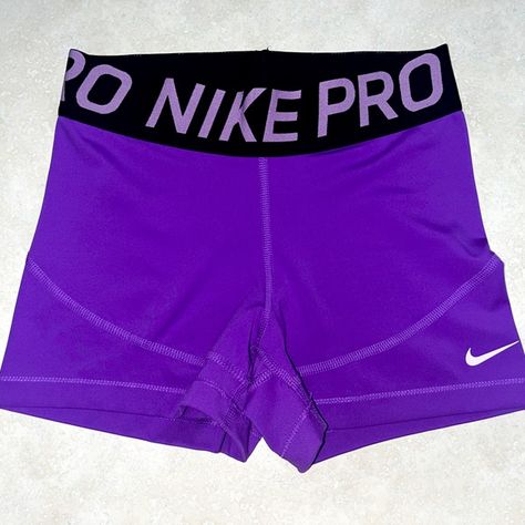 Nike purple spandex size small Purple Nike Pros, Outfits With Nike Pros, Nike Pros Shorts, Nike Pro Collection, Cute Nike Shorts, Nike Pro Spandex Shorts, Black Nike Pros, Nike Spandex, Gymwear Outfits