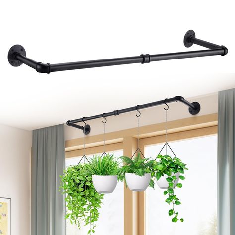 PRICES MAY VARY. Window Plant Hanger: The black metal plant rod you will receive can be installed on the ceiling or wall. The hanging design makes it can greatly save space and add a touch of elegance and sophistication to your home. Strong Load-bearing Capacity: The indoor plant hanger is made of high-quality iron, which is sturdy and durable, and can bear a maximum load of 44 pounds. You don't have to worry about it bending, deforming, or breaking under the pressure of potted plants. Easy to I Window Plant Shelf, Indoor Plant Hangers, Window Plants, Window Shelves, Support Plante, Hanging Plant Holder, Plant Shelf, Hanging Plant, Wall Ceiling