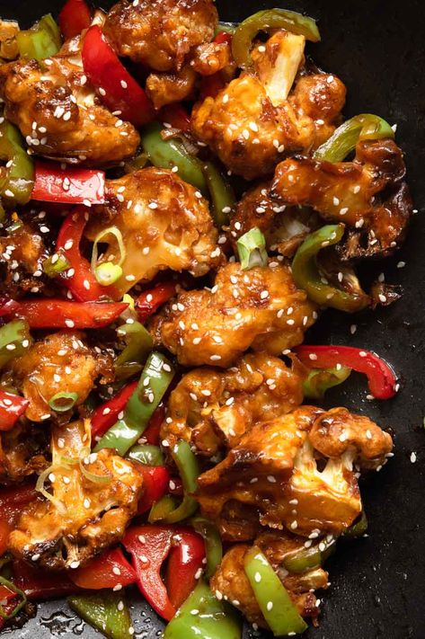 Vegan General Tso Cauliflower, Air Fryer General Tso Cauliflower, General Tso Cauliflower Air Fryer, Califlower Recipes Airfry, Cauliflower Air Fryer Recipes, Vegan Chinese Recipes, Vegan Air Fryer Recipes, Vegan Sesame Noodles, General Tso Cauliflower