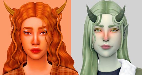 Accessory Horns and Hair Strands by @faaeish ! in the Historian palette by @serindipitysims and the Sorbet Remix palette by @noodlescc ! | anxiousmoodlet on Patreon Sims 4 Tiefling, Glowing Hair, Sims Challenge, The Historian, Sims 4 Mm Cc, Tumblr Sims 4, Hair Strands, Sims 4 Dresses, Sims 4 Characters