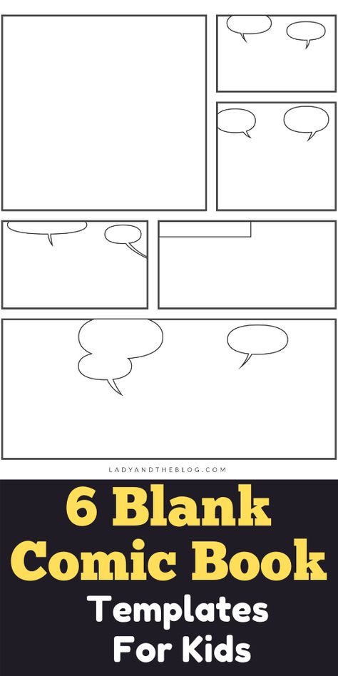 My two sons have been printing out multiples of this blank comic book template over and over again and I can’t tell you how happy it makes me! Their imaginations run wild when they sit down to work on their graphic novel and nothing pleases me more as a mom! Printable Comic Strip Template, Graphic Novel Template, Comic Book Panels Layout, How To Comic, Finish The Comic, Finish This Comic, Comic Ideas, Blank Comic Book Pages, Graphic Novel Layout