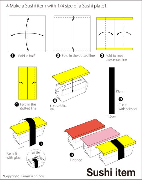 Origami Sushi Paper Sushi Craft, Origami Food Tutorials, Sushi Paper Craft, Food Origami, Sushi Craft, Origami Animals Easy, Origami Food, Paper Sushi, Origami For Kids