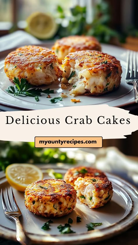 Indulge in the coastal flavors with our Easy Homemade Delicious Crab Cakes! Made with fresh crab meat, herbs, and a touch of lemon, these crispy cakes are perfect for a special dinner or entertaining guests. Serve them with a creamy dipping sauce and a side salad for a delightful meal. Quick to prepare and full of seafood goodness, these crab cakes are a must-try! Breakfast With Crab Meat, Things To Make With Crab Meat, Oven Baked Crab Cakes, Crab Cake Sides, Canned Crab Recipes, Crab Recipes Healthy, Crispy Cakes, Baked Crab Cakes, Homemade Crab Cakes