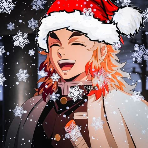 Rengoku Christmas Pfp, Christmas Rengoku, Demon Slayer Christmas Pfp, Yandere Rengoku, Rengoku Christmas, Christmas Anime Pfp Aesthetic, Demon Slayer Christmas, Rengoku Pfp, Kimetsu No Yaiba Icons