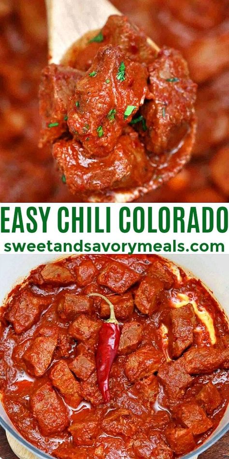 easy homemade chili colorado pin Easy Chili Colorado Recipe, Chili Colorado Recipe, Red Chili Recipes, Chili Colorado, Mexican Stew, Chile Colorado, Colorado Food, Red Chile Sauce, Red Chili Sauce