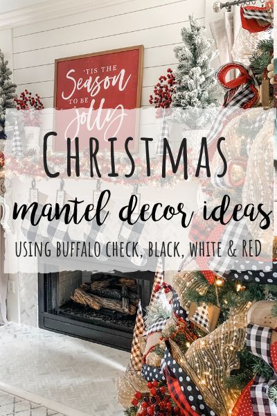 Wilshire Collections, Farmhouse Mantle Decor, Black Christmas Decorations, Christmas Mantel Decor, Mantel Decor Ideas, Old Time Pottery, Christmas Wreath Bows, Hobby Lobby Christmas, Buffalo Check Christmas