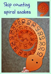 Fun and Easy to make. Skip counting spiral snakes. Counting in 10's, 5's and 3's Counting In 10s Activities, Skip Counting Activities 1st, Skip Counting Games 2nd Grade, Skip Counting Games, Skip Counting Kindergarten, Math Counting Games, Skip Counting By 5, Skip Counting Activities, Eyfs Maths