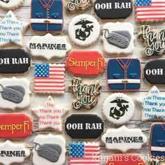 Marine Cookies Decorated, Usps Cookies Decorated, Usmc Cookies, Navy Chief Cookies Decorated, Navy Cookies United States, Patriotic Cookies, Fancy Cookies, Military Inspired, Custom Cookies