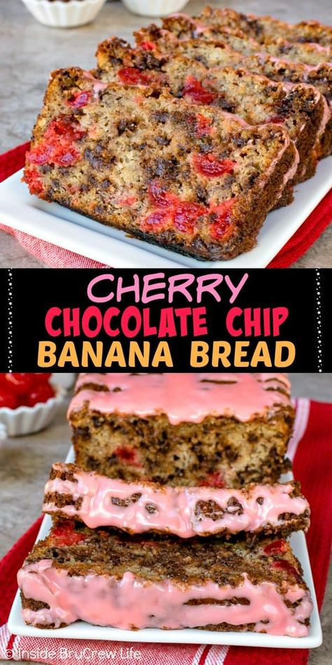 Cherry Breakfast, Dessert Banana, Cherry Bread, Classic Banana Bread, Recipe For Breakfast, Loaf Cakes, Moist Banana Bread, Cherry Chocolate, Chocolate Chip Banana