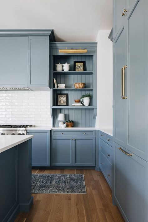 A Step Inside: Timber Trails' Varsity Blues | The Tile Shop Small Kitchen Backsplash, Varsity Blues, Mudroom Flooring, Light Gray Cabinets, Above Kitchen Cabinets, Blue Kitchen Cabinets, Coastal Interiors Design, Blue Cabinets, The Tile Shop