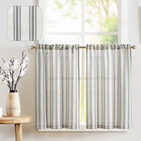 Arrives by Mon, Nov 13 Buy Curtainking Striped Kitchen Curtains Linen Cafe Curtains Semi-Sheer Farmhouse Tier Curtains 24 inch 2 Panels Short Curtains Rod Pocket Black on Beige at Walmart.com