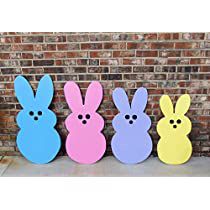 Outdoor Yard Art, Peep Bunny, Easter Marshmallow, Bunny Family, Marshmallow Bunny, Wood Yard Art, Marshmallow Peeps, Easter Peeps, Art Sign