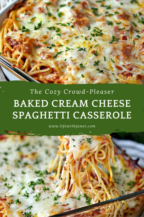 Baked Cream Cheese Spaghetti Casserole Baked Spaghetti Recipes, Cream Cheese Spaghetti Casserole, Bake Spaghetti, Spaghetti Baked, Baked Cream Cheese, Cream Cheese Spaghetti, Spaghetti Bake, Spaghetti Casserole Recipe, Baked Cream Cheese Spaghetti