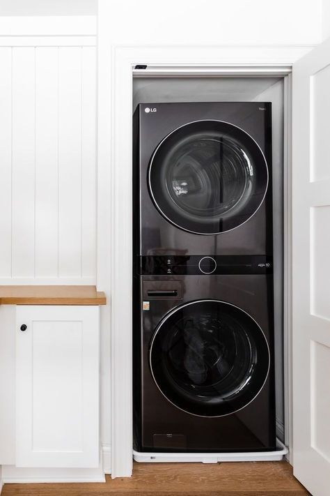 The LG Wash Tower is an innovation in one compact unit!✨  📸 via Instagram: @ restorhomes @ lgusa  Tap to shop the LG Single Unit Electric WashTower!  #LaundryDay #HomeEfficiency #SmartLiving #CompactDesign Lg Wash Tower, Lg Washer Dryer Combo, Lg Washtower, White Laundry Room, Lg Washer And Dryer, White Laundry Rooms, Lg Appliances, White Laundry, Tempered Glass Door