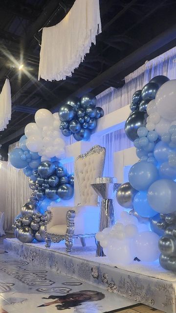 Kouture Kreations by Kristan on Instagram: "We always deliver 🙌🏾 #kouturekreationsbykristan #kouturekidz #sweet16 #atlantakidsbirthday #atlantaeventplanner #atlantapartyplanner #atlantaeventstylist #mompreneur #mompreneurlife #celebratelife" Royalty Themed Sweet 16, Winterwonder Land Theme Sweet 16, Sweet 16 Party Decorations Ideas Blue, Blue And Silver Sweet 16 Dress, Sweet Sixteen Winter Wonderland Theme, Sweet 16 Party Ideas Cinderella Theme, Sweet 16 Layout, Sweet 16 Quinceanera, Blue Quinceanera Decor