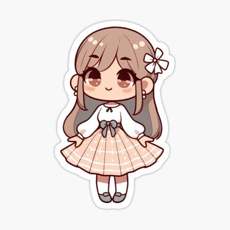 Kawaii Cute Girls Sticker, Aesthetic Girl Stickers, Kawaii Girl Stickers, Kawaii People, Cute Girl Sticker, Egg Project, Chibi Illustration, Disney Drawings Sketches, Princess Sticker