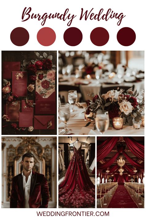 Vermillion Wedding Theme, Deep Red Wedding Decor, Burgundy Decor Wedding, Burgundy Gold Wedding Theme, Dark Red And Gold Wedding, Blood Red Wedding Theme, Crimson Wedding Theme, Velvet Red Wedding, Red Theme Wedding Decor