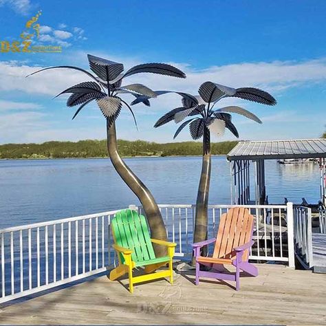 Metal Palm Tree Outdoor, Metal Palm Tree, Majestic Palm, Fake Palm Tree, Backyard Ponds, Palm Tree Decorations, Outdoor Landscape, Kinetic Sculpture, Sculptures For Sale