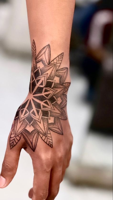 Hand Tattoos Mandala, Nature Hand Tattoo, Mandala Tattoo Hand, Hand Mandala Tattoo, Mandala Hand Tattoo, 108 Tattoo, Forearm Mandala Tattoo, Mandala Tattoo Men, Tato Mandala