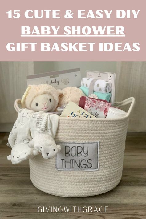 15 cute & easy DIY baby shower gift basket ideas Diy Baby Shower Gift Basket, Creative Gift Basket Ideas, Shower Gift Basket Ideas, Diy Baby Shower Gift, Creative Baby Shower Gifts, Newborn Gift Basket, Baby Gift Wrapping, Creative Gift Baskets, Girl Gift Baskets