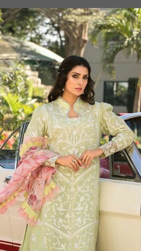 Ansab Jahangir, Lace Dress Design, Soft Mint, Ayeza Khan, Dress Neck Designs, Pakistan Fashion, Embroidered Sleeves, Kurti Neck Designs, Neckline Designs